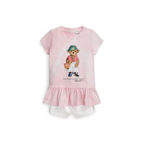 Polo Ralph Lauren Baby Girls Tie-Dye Polo Bear T-shirt and Chino Shorts Set