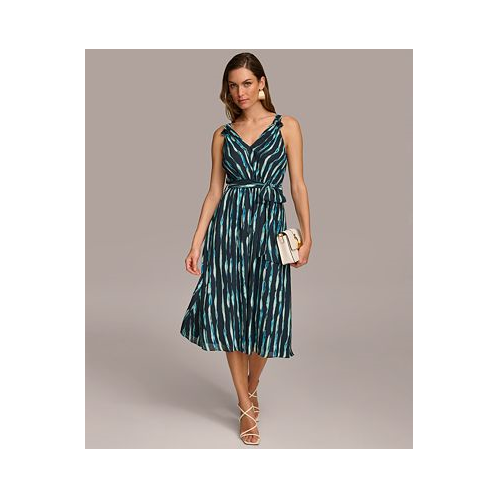 Donna Karan Womens Printed Belted A-Line Dress