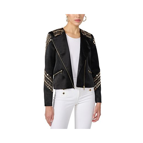 KARL LAGERFELD PARIS Womens Studded Zipper Jacket