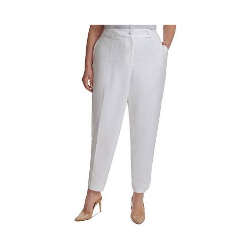 Calvin Klein Plus Size Linen-Blend Slim-Leg Tab-Waist Pants
