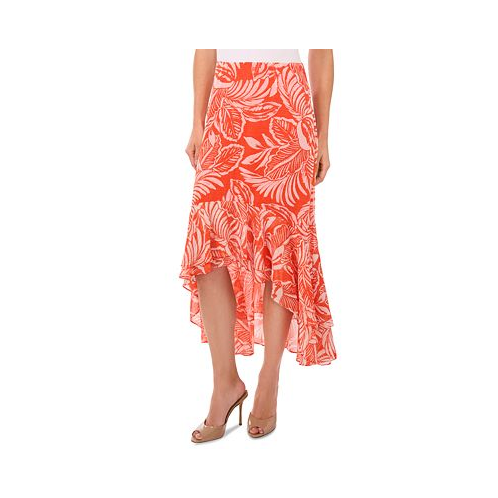 CeCe Womens Tropical Ruffled High-Low Midi Skirt