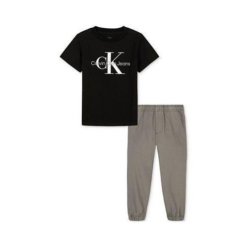 Calvin Klein Toddler Boys Short-Sleeve Classic Logo T-Shirt & Twill Jogger Pants 2 Piece Set