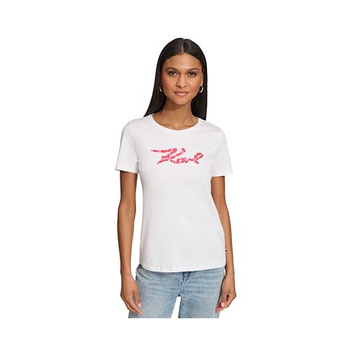 KARL LAGERFELD PARIS Womens Floral Short-Sleeve Graphic T-Shirt