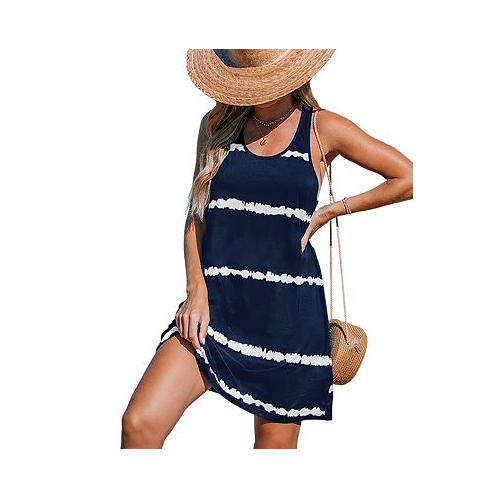 CUPSHE Womens Black-and-White Tie Dye Stripe Mini Beach Dress