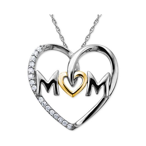 Macys Mom Diamond Heart Necklace in Sterling Silver and 14k Gold (1/10 ct. t.w.)