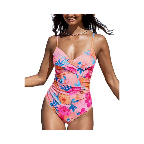 CUPSHE Womens Sunset Bloom Ruched V-Neck One-Piece