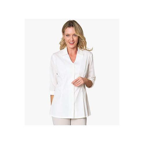 Stella Carakasi Womens V-Neck Cotton Poplin Diamond Tuck Shirt