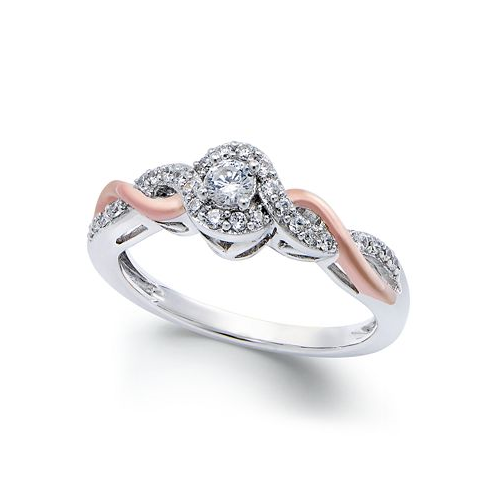 Promised Love Diamond Twist Promise Ring in Sterling Silver and 14k Rose Gold (1/5 ct. t.w.)