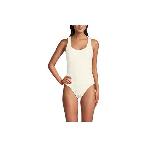 Lands End Womens Texture Chlorine Resistant X-Back High Leg Tugless One Piece Swimsuit