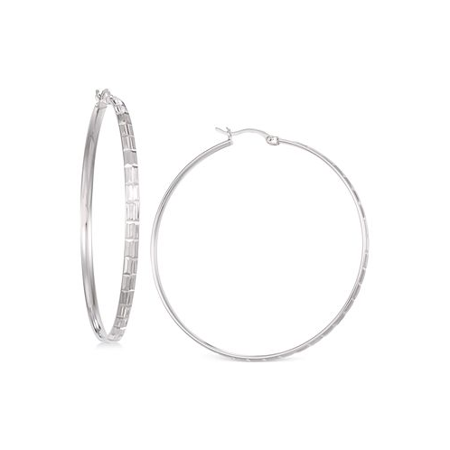 Macys Diamond-Cut Hoop Earrings in 14K White Vermeil