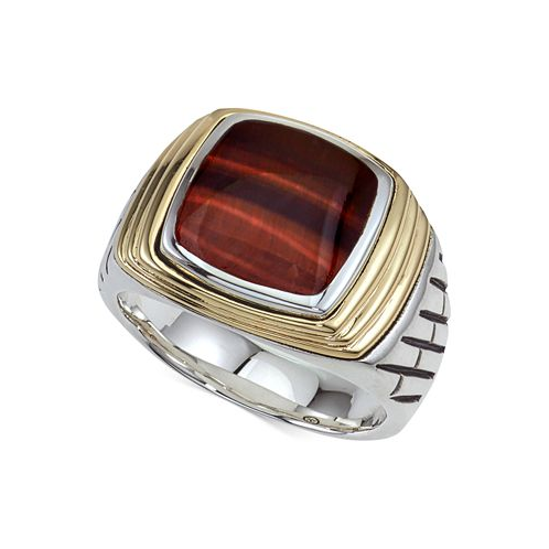 Esquire Mens Jewelry Tigers Eye (12 x 10mm) Ring in Sterling Silver & 14k Gold
