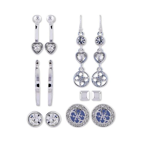 GUESS Silver-Tone 6-Pc. Set Crystal Earrings