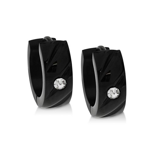 Sutton by Rhona Sutton Mens Black-Tone Stainless Steel & Cubic Zirconia Small Hoop Earrings s