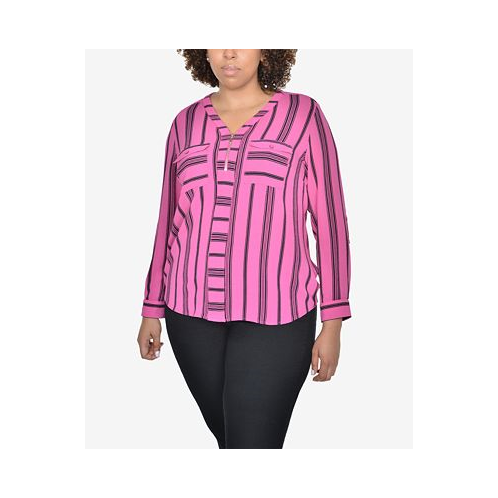 NY Collection Plus Size Half-Zip Striped Shirt