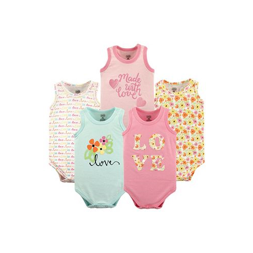 Luvable Friends Baby Girls Baby Cotton Sleeveless Bodysuits 5pk Love