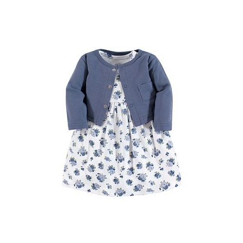 Luvable Friends Toddler Girl Dress and Cardigan 2pc Set Blue Floral