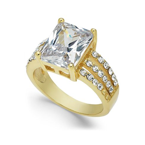 Charter Club Gold Plate Emerald-Cut Crystal Triple-Row Ring