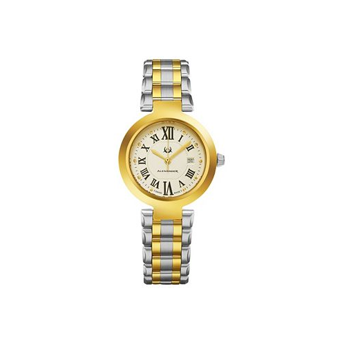 Stuhrling Alexander Watch A203B-02 Ladies Quartz Date Watch with Yellow Gold Tone Stainless Steel Case on Yellow Gold Tone Stainless Steel Bracelet
