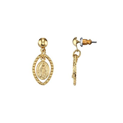 2028 14K Gold-tone Mother Mary Medallion Post Drop Earrings