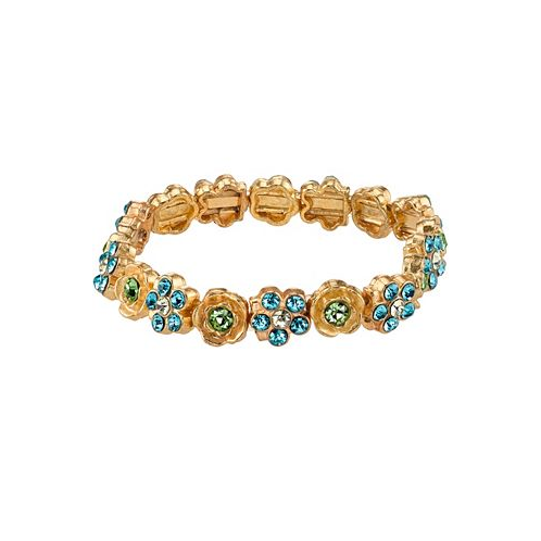 2028 Gold-Tone Blue and Green Flower Stretch Bracelet