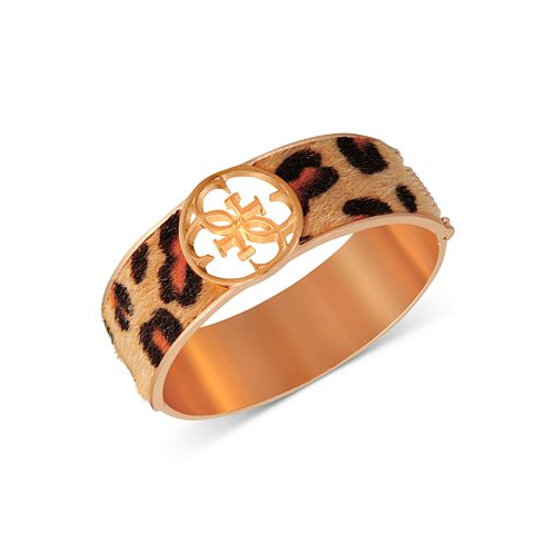 GUESS Gold-Tone Cheetah-Print Faux-Fur Animal Print Bangle Bracelet
