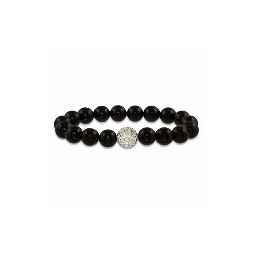 Macys Black Imitation Pearl with a Crystal Stretchy Bracelet
