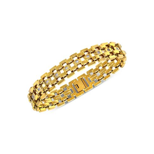 Macys Mens Diamond Link Bracelet (1/4 ct. t.w.) in Yellow Ion-Plated Stainless Steel