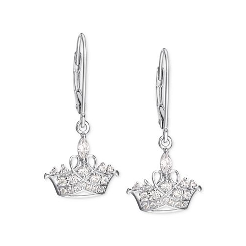 Disney Cubic Zirconia Princess Tiara Drop Earrings in Sterling Silver