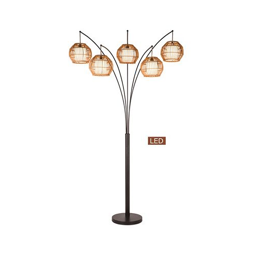 Artiva USA Bali 88 LED Arched Floor Lamp Handcrafted Rattan Shade Bronze with Dimmer