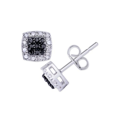 Macys Black and White Diamond 1/3 ct. t.w. Cushion Square Stud Earrings in Sterling Silver