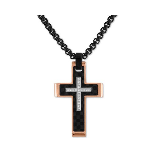 Esquire Mens Jewelry Diamond Cross 22 Pendant Necklace (1/10 ct. t.w.) in Stainless Steel Black Carbon Fiber