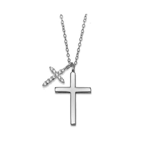 Giani Bernini Cubic Zirconia Double Cross 18 Pendant Necklace in Sterling Silver