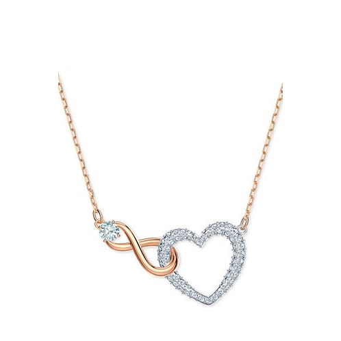 Swarovski Two-Tone Crystal Heart & Infinity Symbol Pendant Necklace 14-7/8 + 2 extender