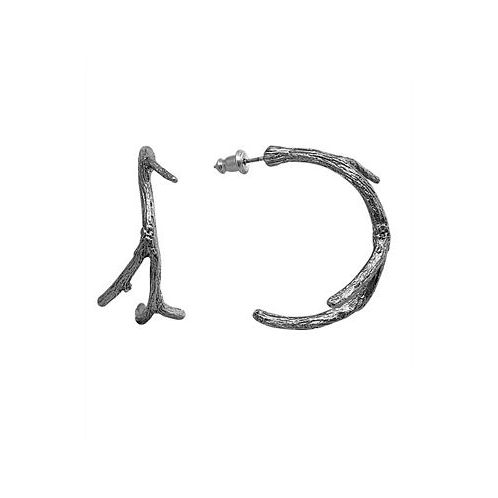 by 1928 Pewter Tone Small Tree Branch Hoop Earring