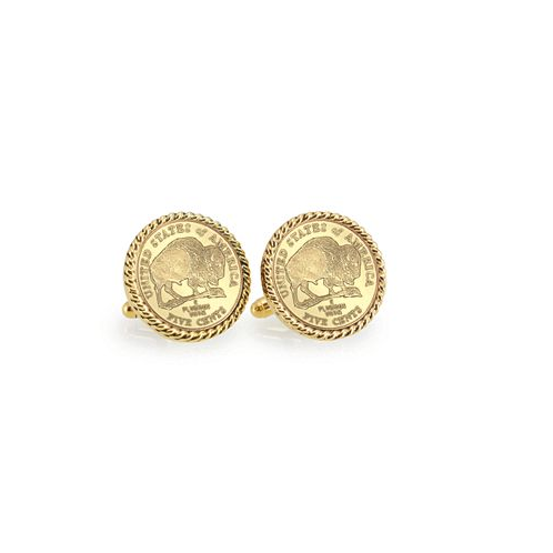 American Coin Treasures Gold-Layered 2005 Bison Nickel Rope Bezel Coin Cuff Links