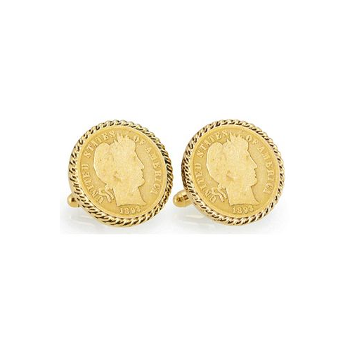 American Coin Treasures Gold-Layered 1800s Silver Barber Dime Rope Bezel Coin Cuff Links