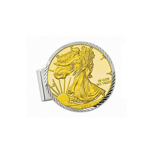 American Coin Treasures Mens Sterling Silver Diamond Cut Coin Money Clip with Gold-Layered American Silver Eagle Dollar