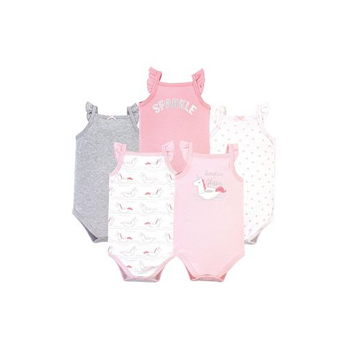 Hudson Baby Baby Girls Cotton Sleeveless Bodysuits 5pk Unicorn Float