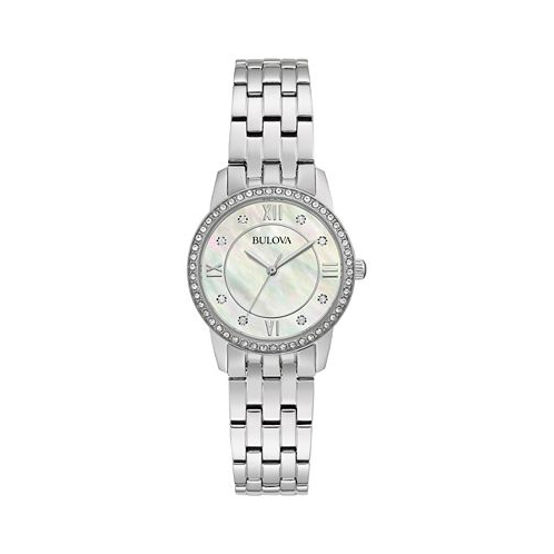 Bulova Womens Crystals Stainless Steel Bracelet Watch 27mm Box Set