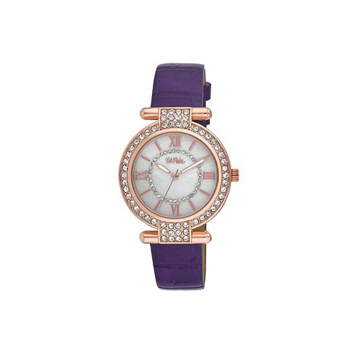 Bob Mackie Womens Purple Polyurethane Strap Stone Encrusted T-Bar Watch 35mm