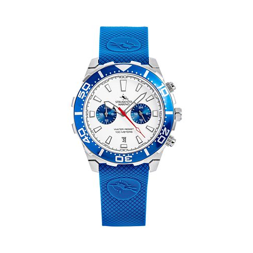 Strumento Marino Mens Skipper Dual Time Zone Blue Silicone Strap Watch 44mm