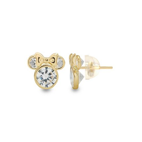 Disney Childrens Cubic Zirconia Minnie Mouse Stud Earrings in 14k Gold