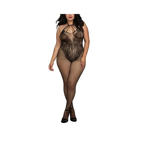 Dreamgirl Womens Plus Size Fishnet Body Stocking Lingerie with Knitted Teddy Design