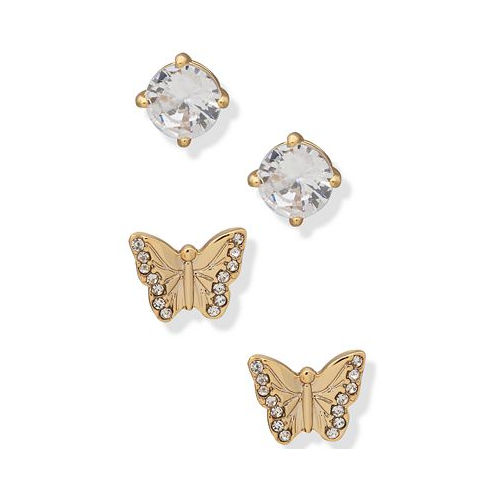 DKNY Gold-Tone 2-Pc. Set Crystal Butterfly Stud Earrings