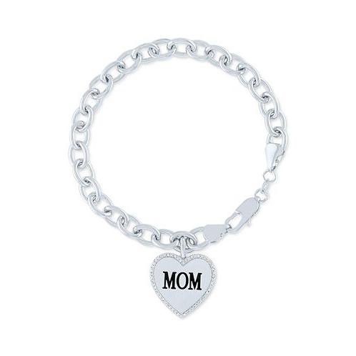 Macys Diamond Mom Heart Charm Bracelet (1/10 ct. t.w.) in Sterling Silver