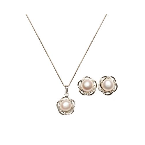 Macys 2-Pc. Set Cultured Freshwater Pearl (7mm) Flower Pendant Necklace & Matching Stud Earrings in 18k Gold-Plated Sterling Silver or Sterling Silver