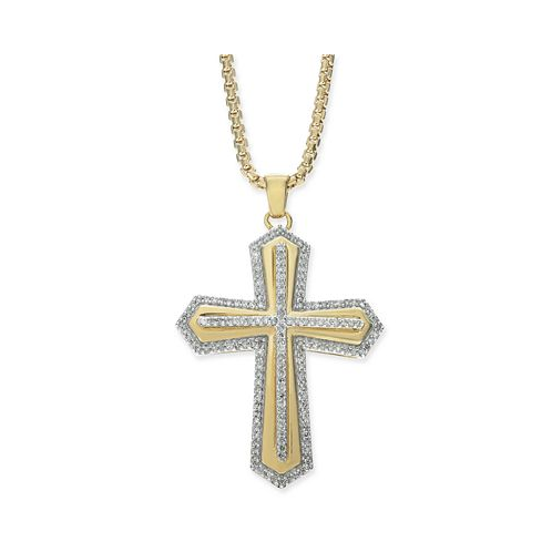Macys Mens Diamond Cross 22 Pendant Necklace (1/2 ct. t.w.) in 18k Gold-Plated Sterling Silver
