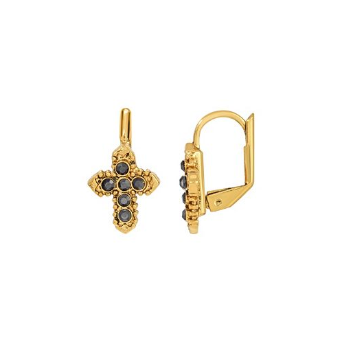 Symbols of Faith 14K Gold-Dipped Hematite Color Petite Cross Earrings