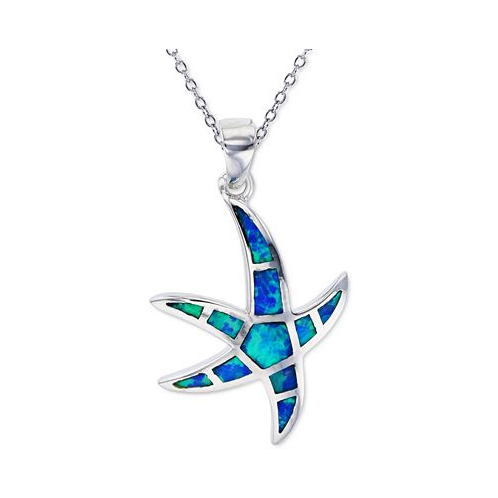 Macys Lab-Created Blue Opal Starfish 18 Pendant Necklace in Sterling Silver