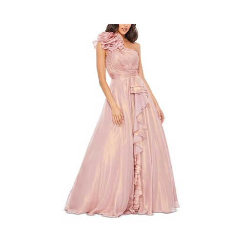 Mac Duggal Womens Iridescent One Shoulder Rosette Ball Gown